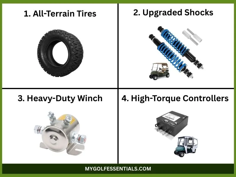 Performance Enhancements Accessories
All-Terrain Tires Upgraded Shocks or Suspension Heavy-Duty Winch High-Torque Controllers 