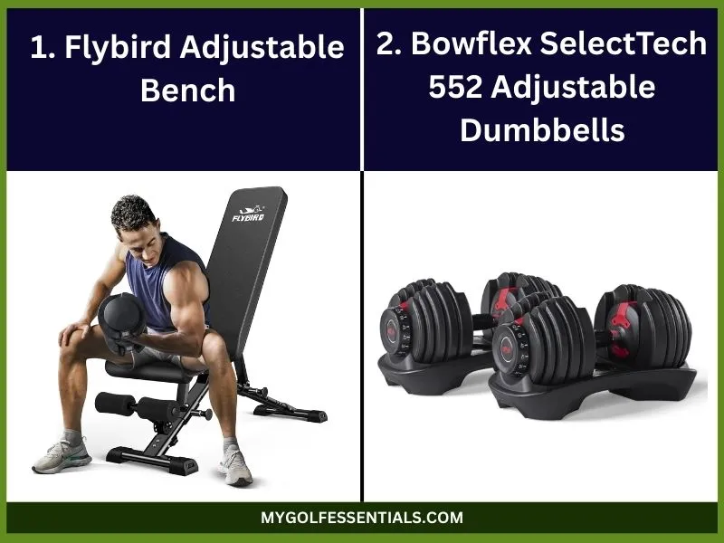 Equipments Needed To Do Incline Dumbbell Press At Home. this image shows product recomendations for Adjustable Bench and Dumbbells:
